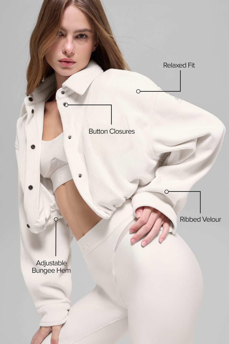 Ribbed Velour Cropped Mountain Side Jacket - Ivory